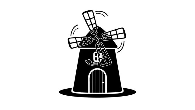 Black and white windmill illustration.