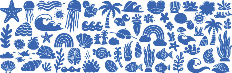 Vibrant underwater and beach life illustrated icons collection © Sadman Art
