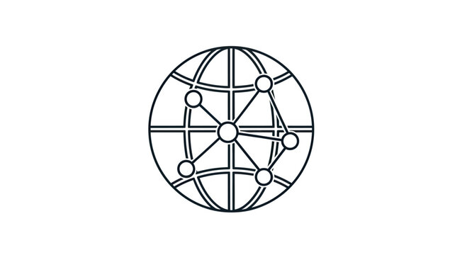 Stylized globe with connected nodes and lines, representing a network
