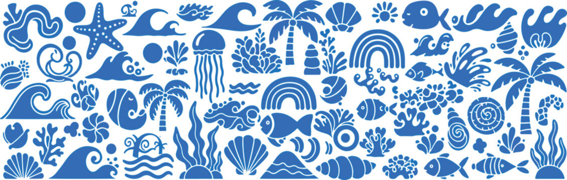 Vibrant underwater and tropical beach pattern illustration