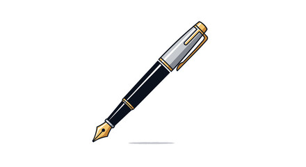 Naklejka premium A sleek, black fountain pen with silver and gold accents, casting a subtle shadow