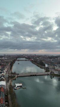 Aerial view of Dronning Louises Bridge and The Lakes in Copenhagen, Denmark