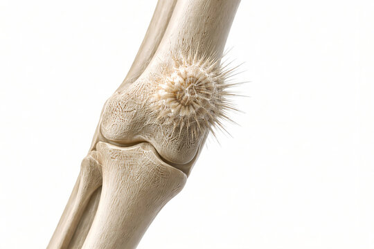 Photorealistic medical-grade 3D anatomical: long bone segment with aggressive periosteal reaction forming radiating spicules (&ldquo;sunburst&rdquo; appearance) emanating from the cortex