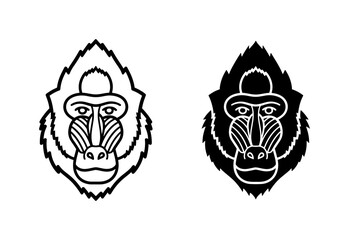 Fototapeta premium Mandrill Monkey Head Line Art Vector Illustration