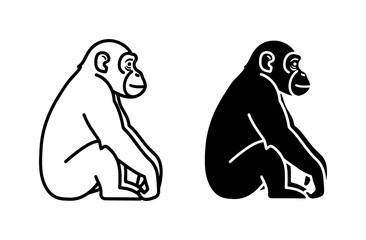 Fototapeta premium Chimpanzee Sitting Profile Vector Icon Set
