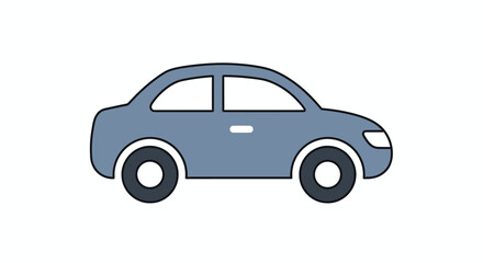 Fototapeta premium Simple blue car illustration with black outlines on a white background