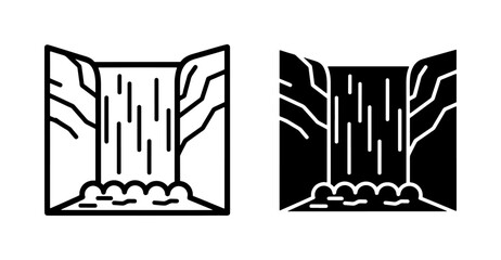 Fototapeta premium Waterfall Canyon Icon Set in Linear and Glyph Style