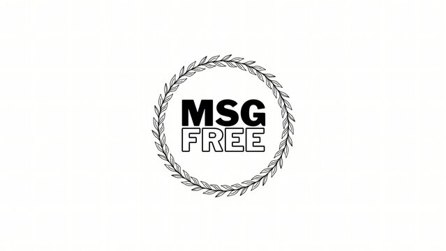 Minimal black MSG free badge with leaf wreath design, ideal for premium food labeling, clean eating, organic products, no additives, and healthy packaging concepts.
