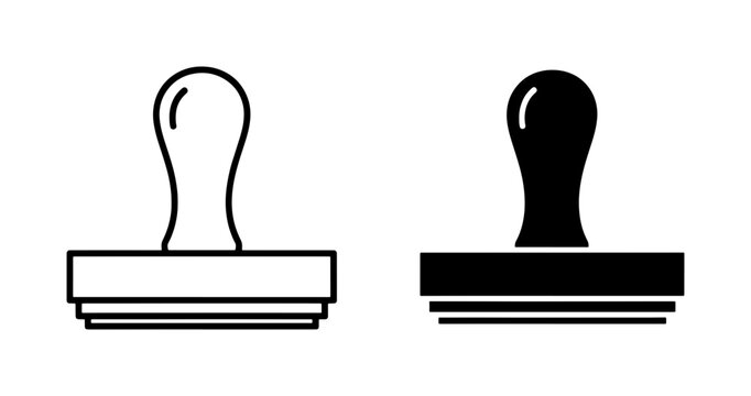 Rubber stamp icon set in outline and solid black style