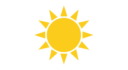 Fototapeta premium A bright yellow sun with pointed rays on a plain white background