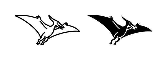 Flying Pterodactyl Dinosaur Silhouette and Line Art Vector © Hasan