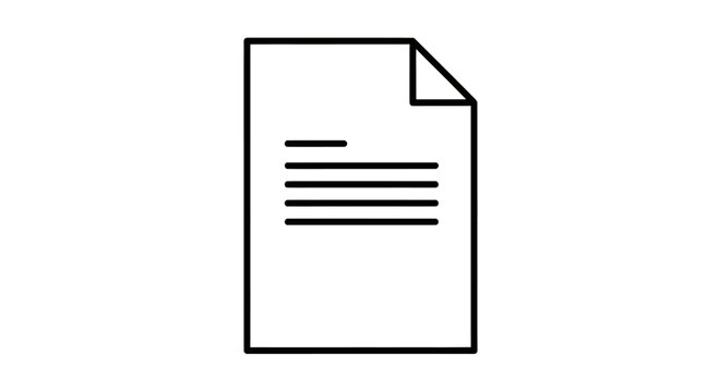A black outline of a document with text lines and a folded corner