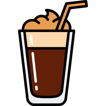 A cartoon illustration of a cold drink with whipped cream and a straw.