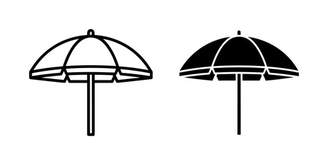 Obraz premium Beach umbrella icon set in outline and solid black style