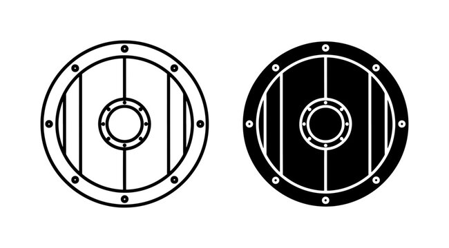 Viking Round Shield Icon Set in Black and White