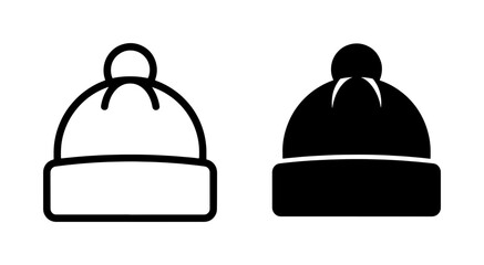 Fototapeta premium Winter Beanie Hat Icon Set in Outline and Solid Style