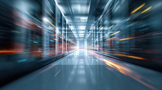 internet web speed background of a motional server room. abstract technology background
