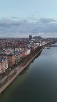Aerial view of Dronning Louises Bridge and The Lakes in Copenhagen, Denmark