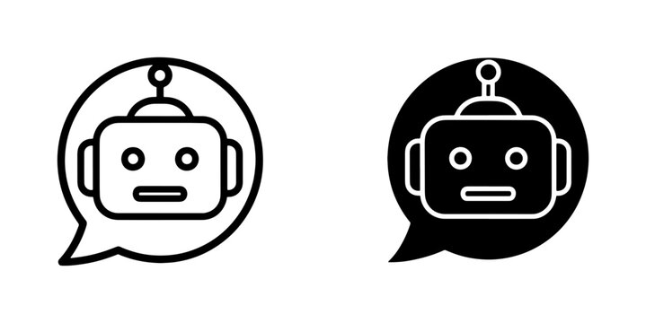Robot Chatbot Icons, AI Assistant Speech Bubbles, Digital Communication Symbols, Artificial Intelligence Bot Interface Graphics