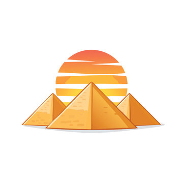 Ancient pyramids with rising sun vector illustration isolated on white