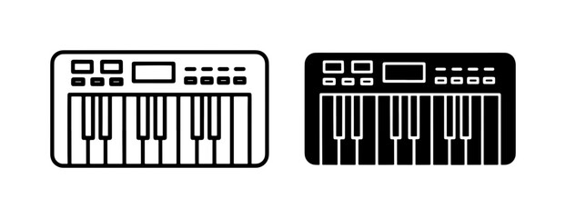 Obraz premium Synthesizer Keyboard Icons, Electronic Music Instrument Vector Graphics, Digital Piano Symbols for Audio Production and Performance