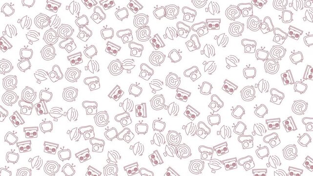 Seamless hand-drawn coffee and bakery icon pattern in burgundy on white, ideal for packaging, backgrounds, branding and textiles.