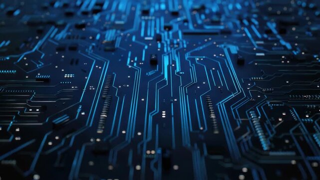 Close-up of circuit board with blue LEDs