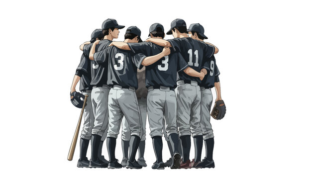 A group of baseball players standing together in a huddle