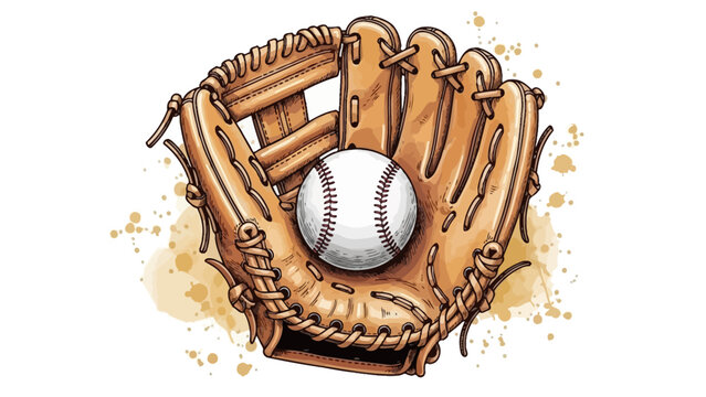 A baseball glove with a ball in a brown leather mitt