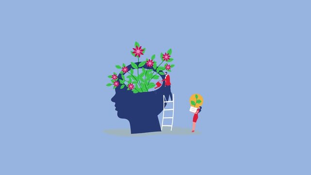 brain positive think flowers idea flat design motion video suitable to your brand, display, template, discuss, society, health, brain day, marketing, and more