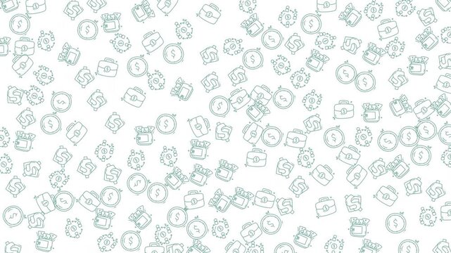 Looped overhead motion of mint teal line icons showing cameras and clocks on white background, forming a subtle seamless texture ideal for design and video overlays