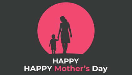 Mothers day greeting card with silhouette of mother and child on dark background © firoz