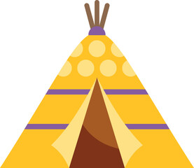 Yellow teepee with polka dots and stripes creating a whimsical camping shelter © anatolir