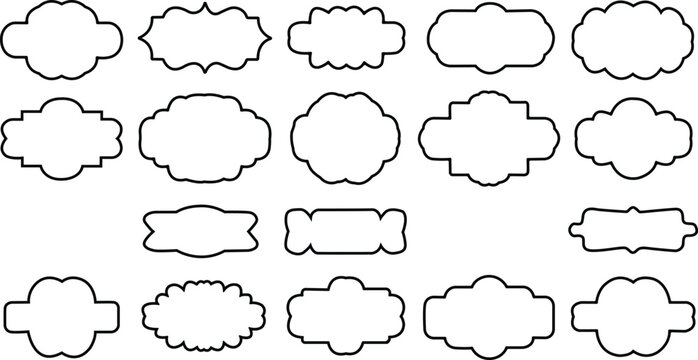 Collection of various black outline cloud speech bubble shapes for design elements