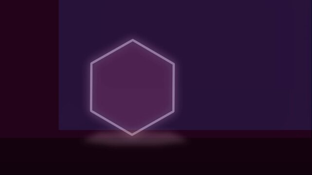Pulsing neon cube hologram rotating in dark space rotation glow