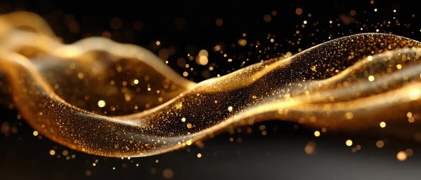 Golden Flow: An artistic representation of swirling, glowing particles, embodying elegance and fluidity against a dark backdrop.