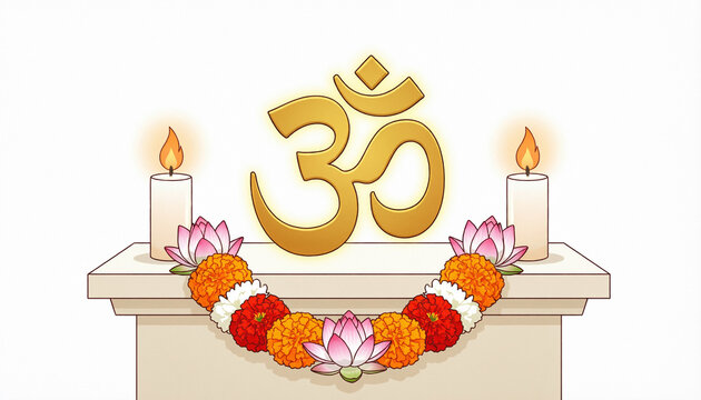 vector illustration, a traditional altar with Om symbol on white