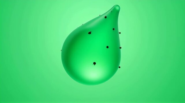 Spherical droplet model - smooth animation. Transparent liquid sphere with particles. Minimalistic CGI rendering on light background. Chemistry, molecular structure. Concept of fluid dynamics and