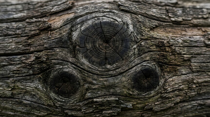 Fototapeta premium Close-up of Weathered Tree Bark Featuring Unique Knots and Rich Texture for Nature and Woodgrain Design Use