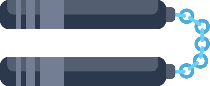 Flat style illustration of classic martial arts nunchaku with a blue connecting chain