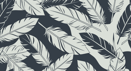 Monochrome feather pattern with overlapping silhouettes and outlines © Sendal