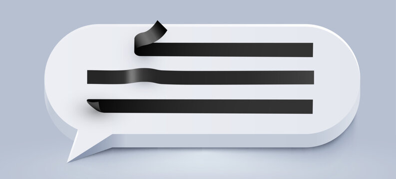 3D speech bubble with black peeling sticker ribbons for your design and modern text display. Vector illustration