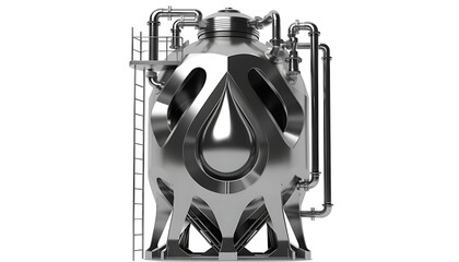 Naklejka premium Steel industrial storage tank with ladder and piping cut out isolated on white background with shadow. AI generated.
