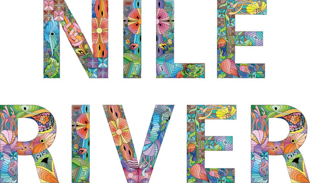Nile river words. Hand drawn lettering. Vector text.