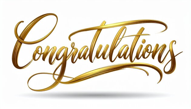 Golden congratulations message in elegant calligraphy on white background for graduation celebration