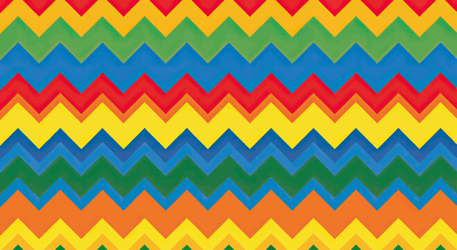 Vibrant, interlocking zig-zag pattern in a rainbow of warm and cool colors