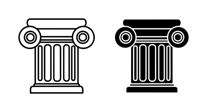 Ionic Column Vector Icons, Classical Architecture Elements, Ancient Greek Pillar Symbols, Black and White Design Assets
