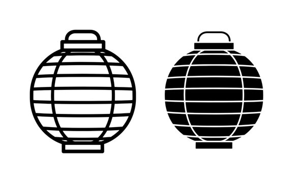 Japanese Lantern Icons, Traditional Asian Paper Lamp Vector Graphics, Festive Celebration Lighting Symbols, Black and White Decorative Elements