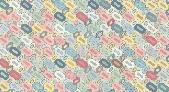 A repeating pattern of rounded, pastel-colored oblong shapes arranged diagonally