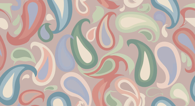A soft, muted paisley pattern in pastel hues fills the frame